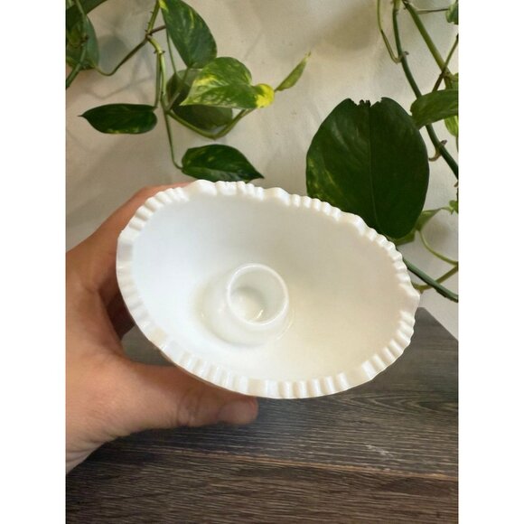 Vintage Milk Glass Taper Candle Holder Dish - Picture 3 of 9